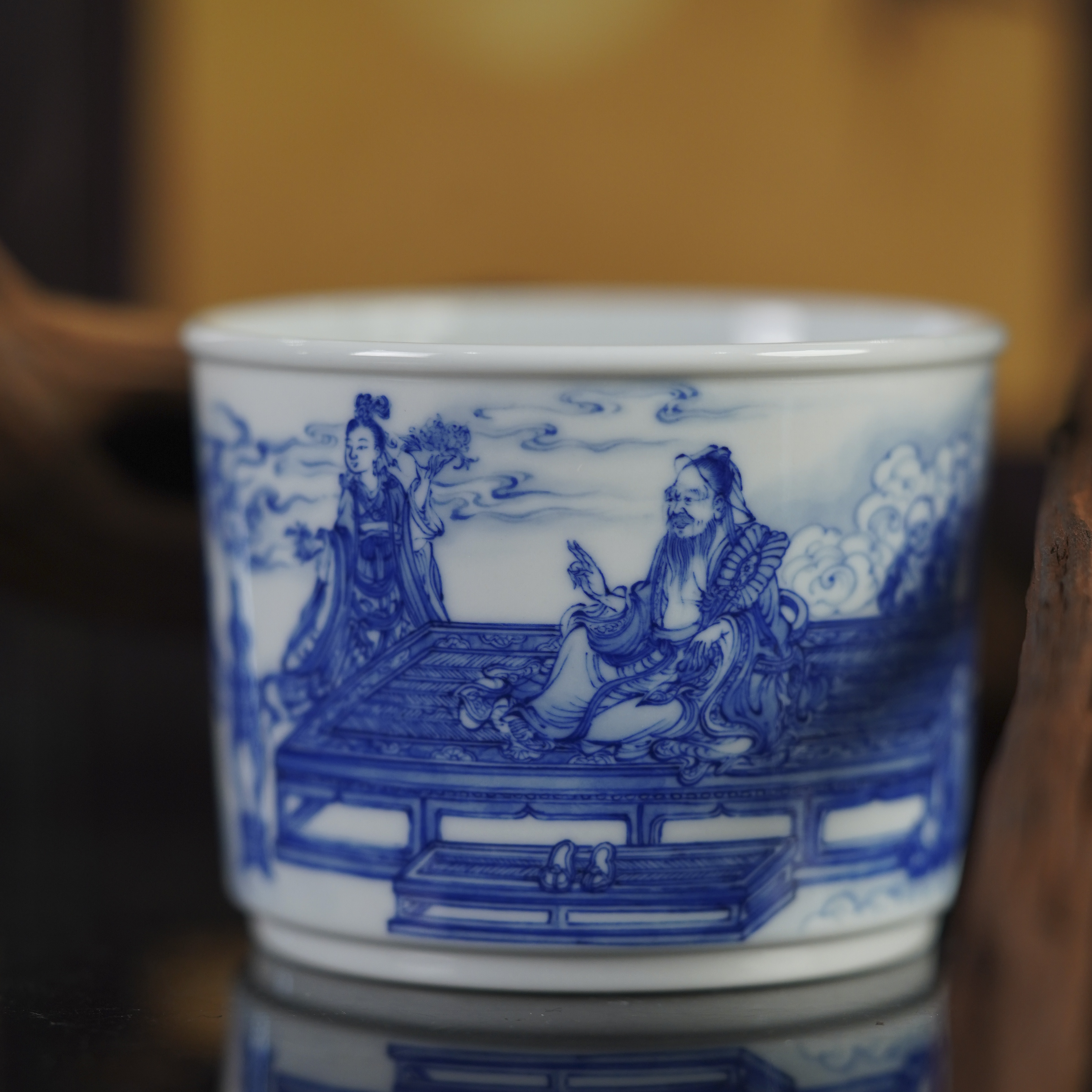 (精选）隐山清玩晓花窑青花达摩演教图杯景德镇陶瓷高端茶具