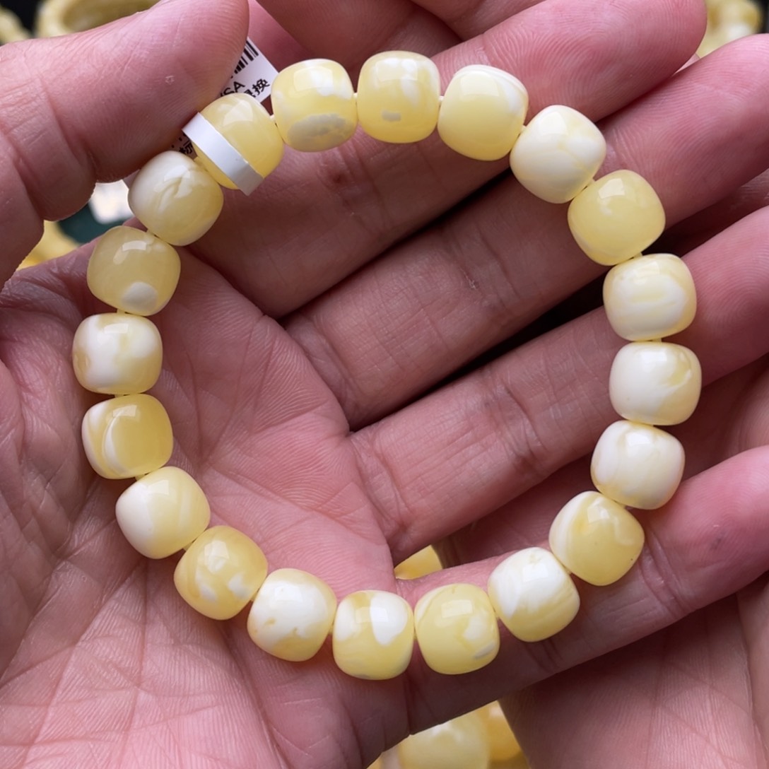 蜜蜡珠宝奇石未镶嵌?****11焦皮瓷白同料老型手串16.5