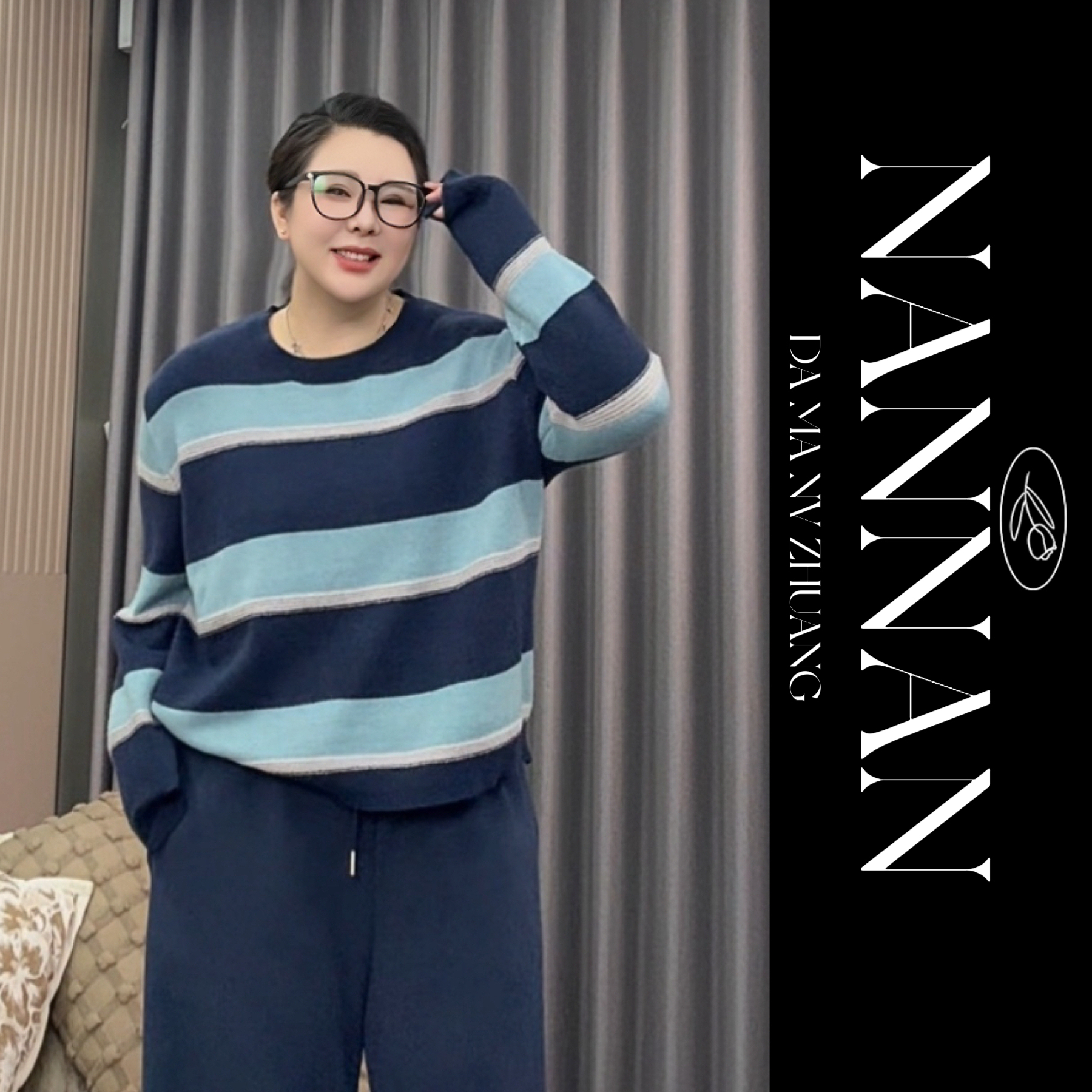 【楠楠推荐】针织保暖宽松条纹长袖套头毛衣C8272