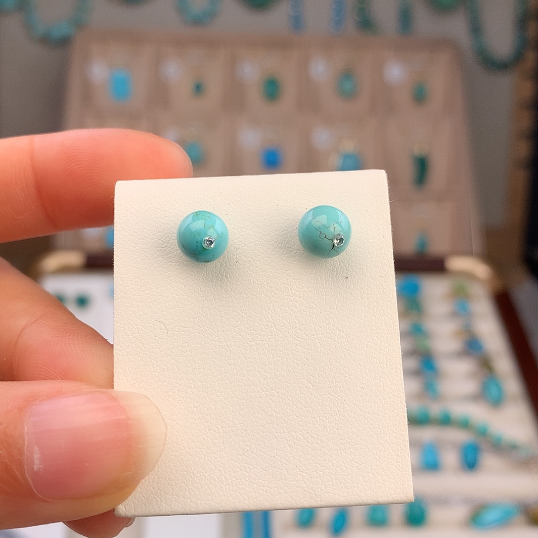 绿松石银S925镶嵌耳饰