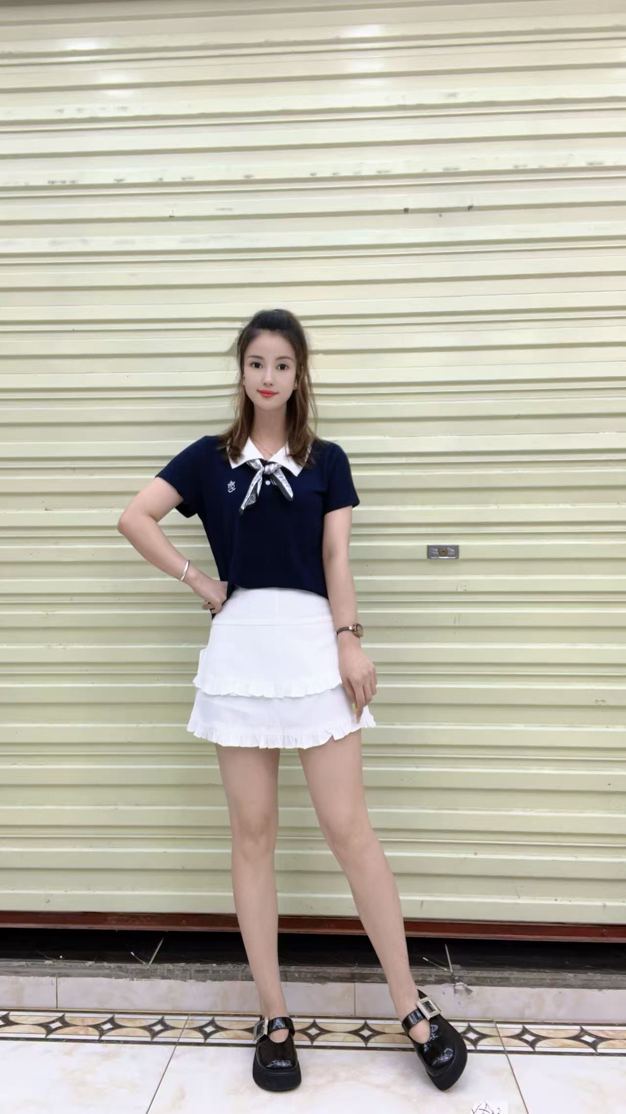 常规T恤学院风短袖撞色V领蝴蝶结拼接韩版抗起球条纹