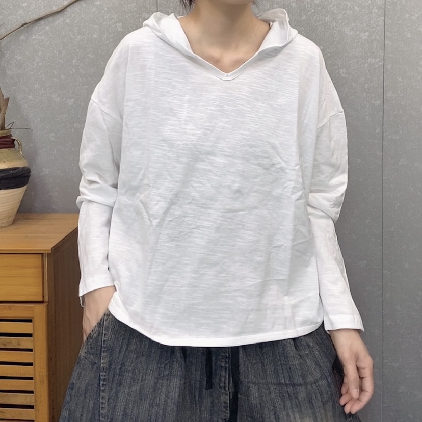 【云吖】春秋百搭打底叠穿吸汗连帽V领极简风简约T恤打底衫长袖