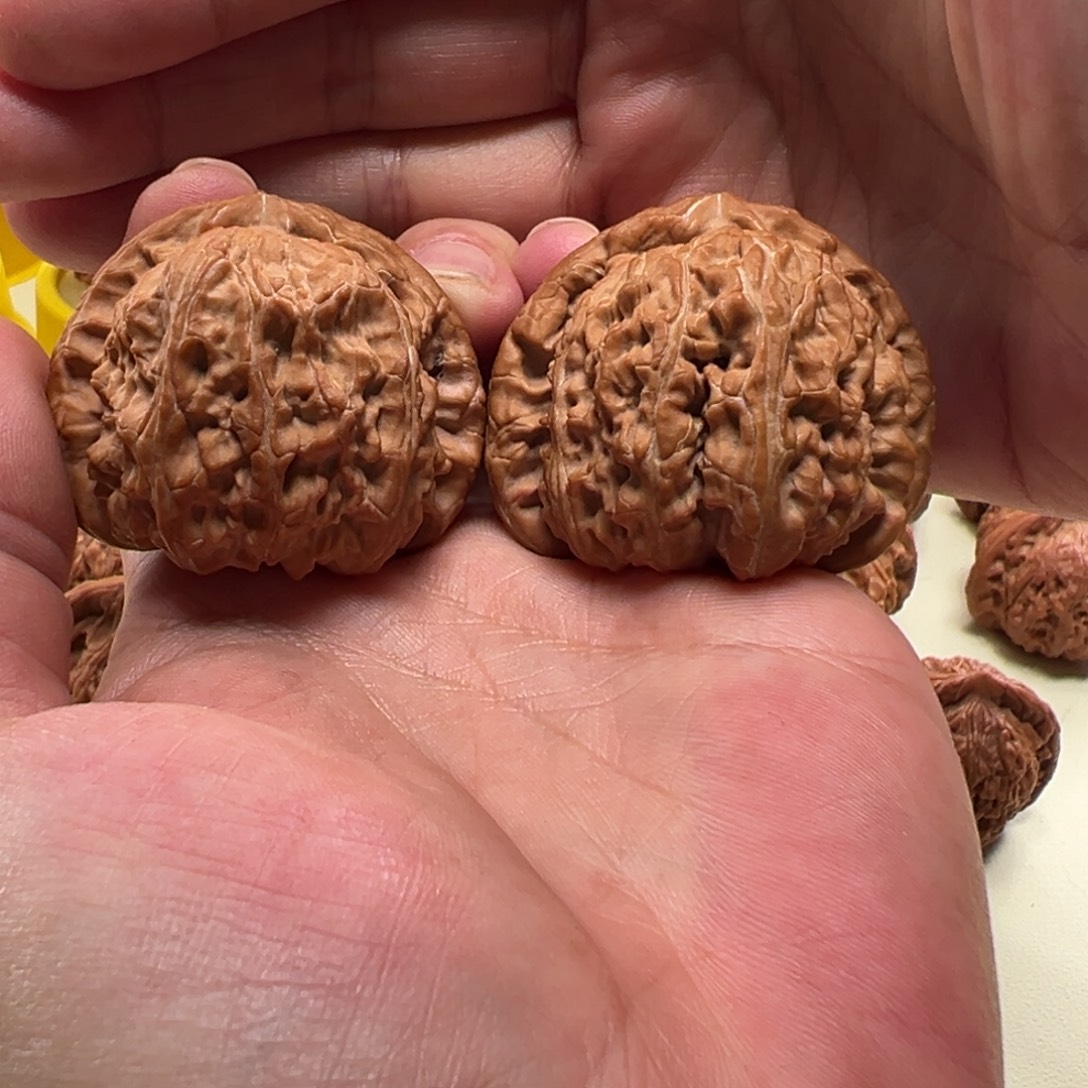 天***白文玩核桃把件三角白狮子全品47➕