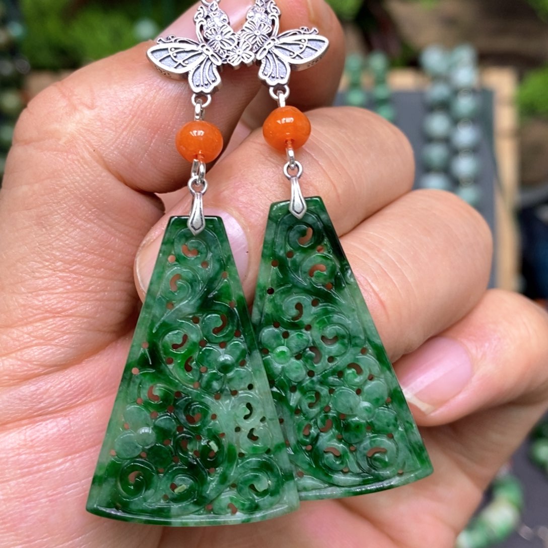 翡翠耳饰银S925镶嵌漂亮美眉