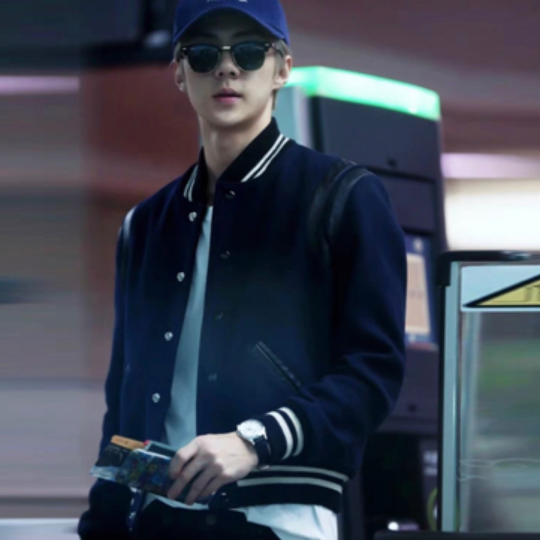 95新 YSL/圣罗兰 46码/SLP藏蓝拼皮羊毛棒球外套/如图/05820