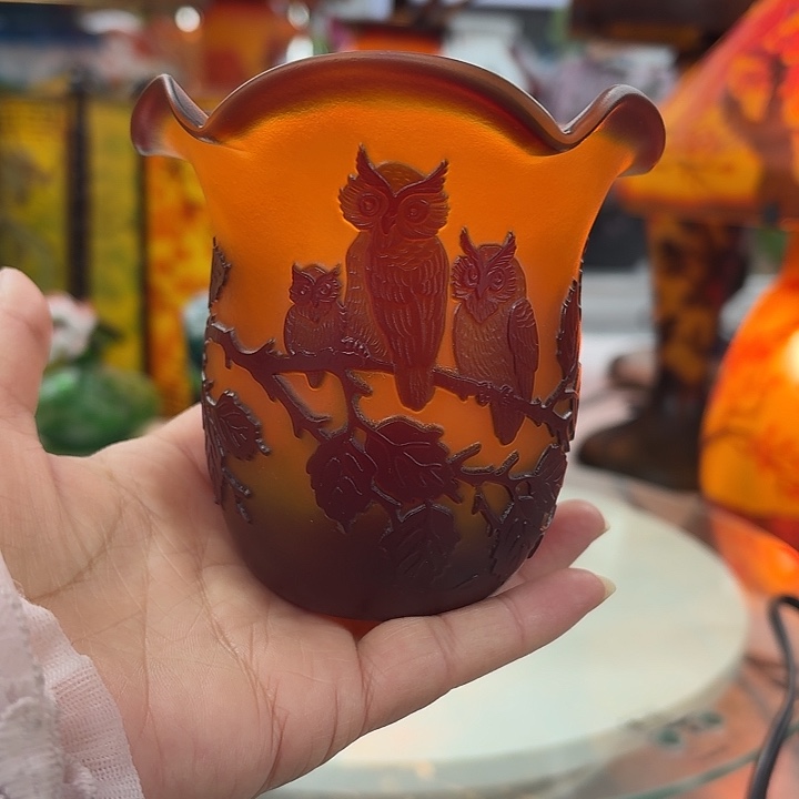 琉璃葛蕾花瓶高19.5口10猫头鹰