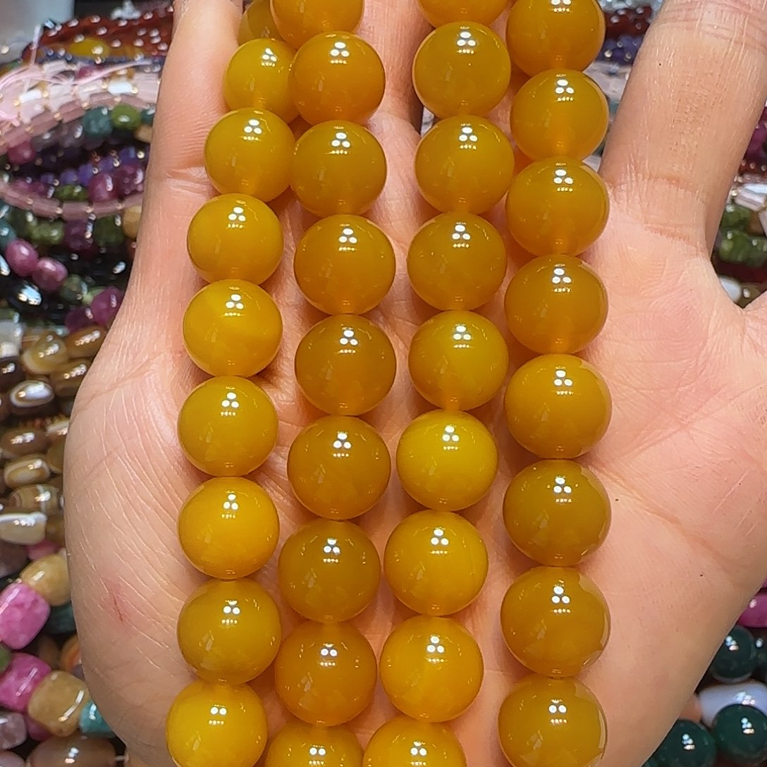 玛瑙/玉髓未镶嵌珠宝半成品12mm满肉蜜蜡黄玛瑙一条