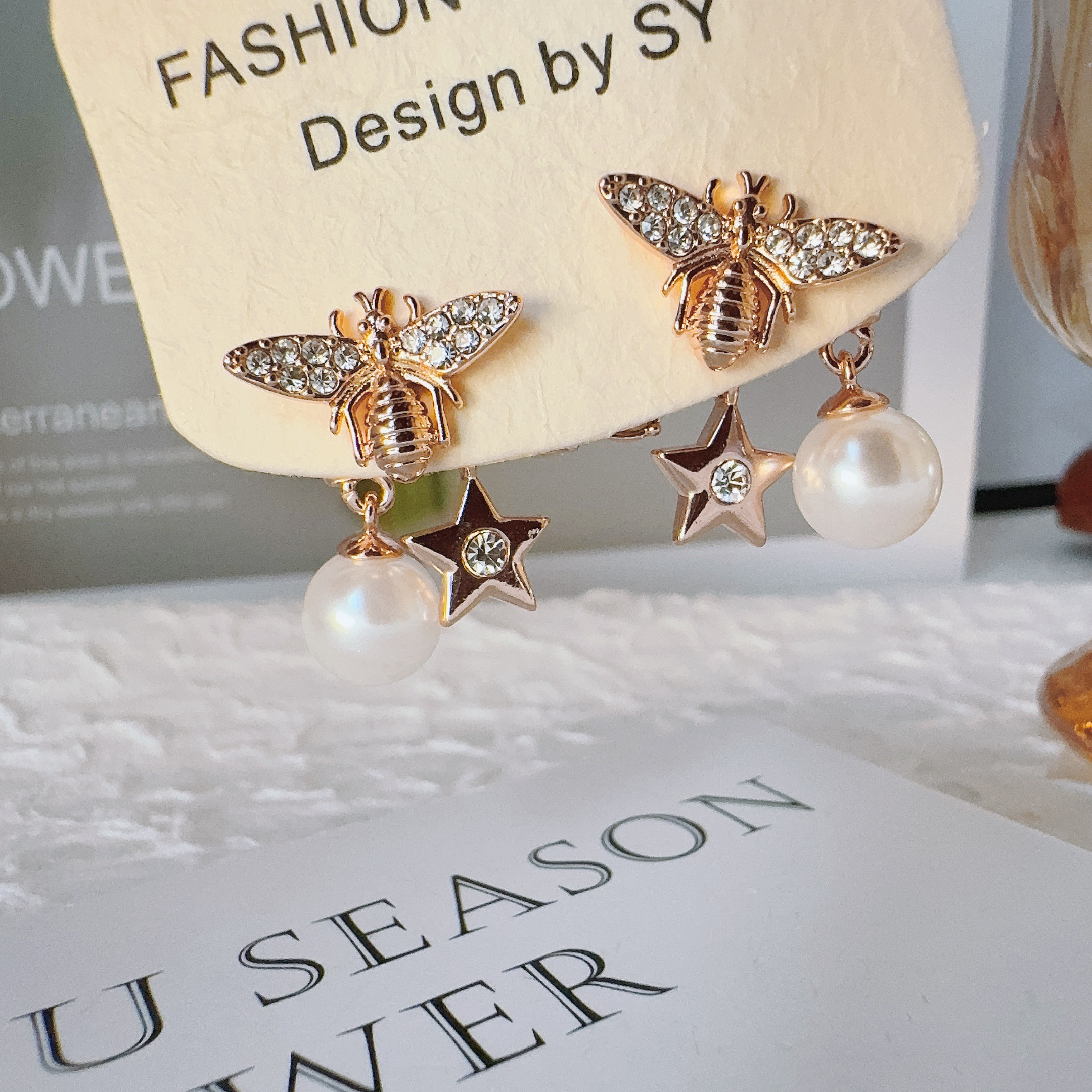 铜合金仿珍珠耳饰 2063 小蜜蜂经典时尚气质耳钉