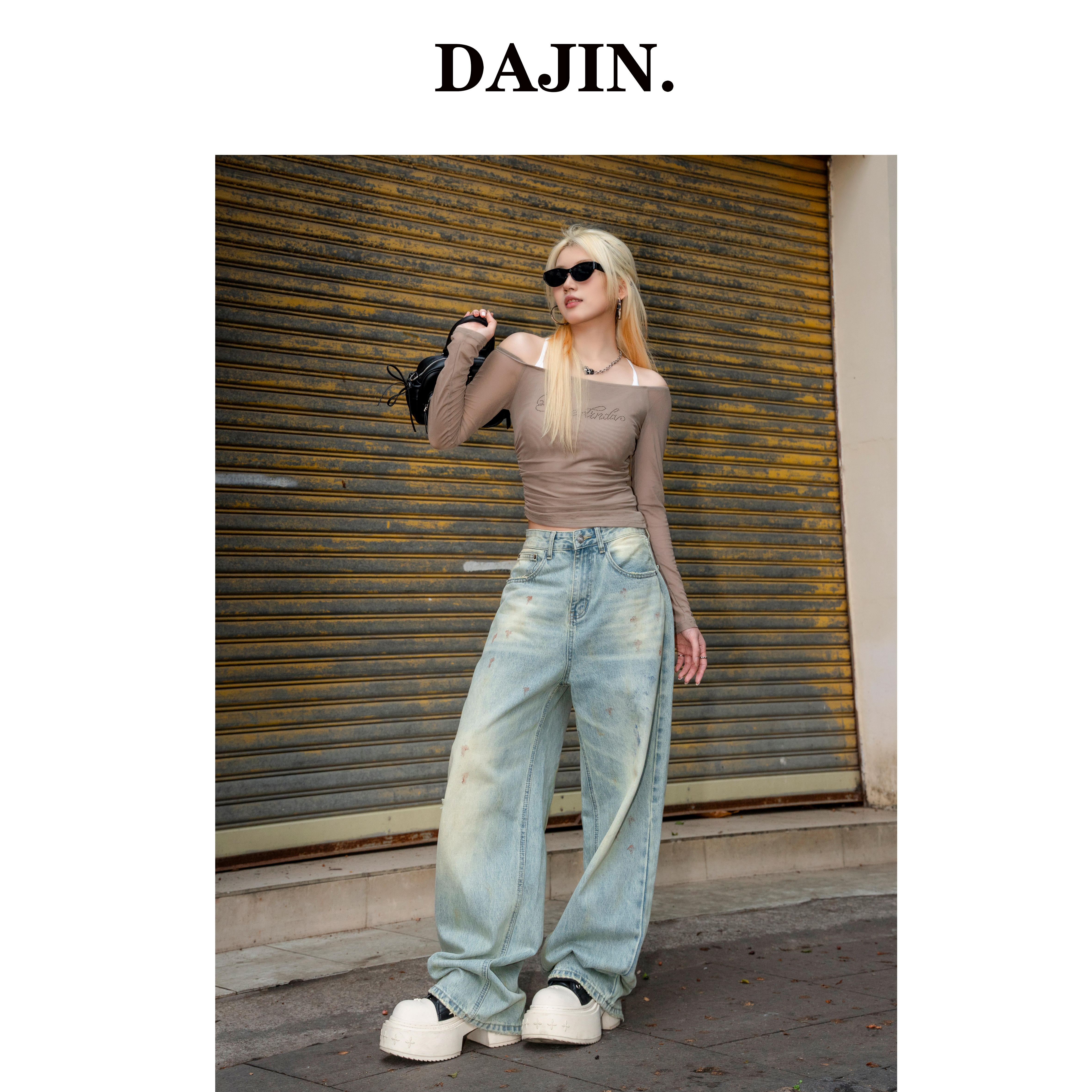【大金 STUDIO】阔腿裤春季高腰休闲风磨破牛仔裤夏季水洗高街设计