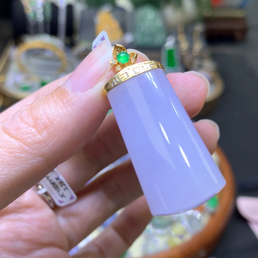 翡翠18K金镶嵌颈饰翡翠吊坠项链