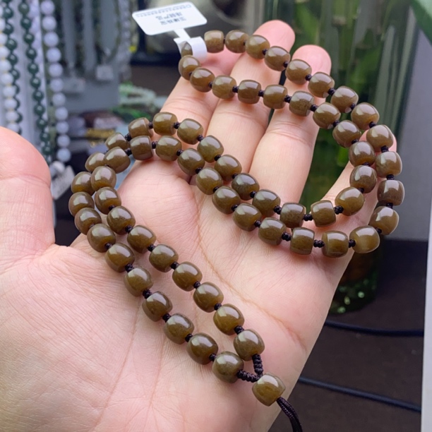 新疆和田玉且末糖老红糖直切8mm吊坠挂绳保真项链带证书