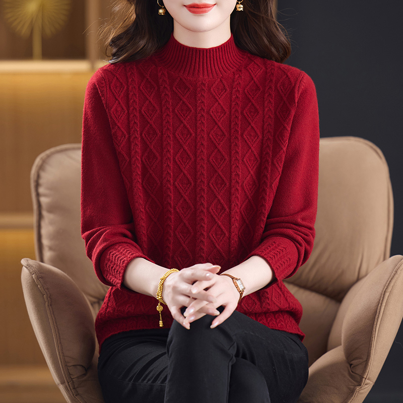 半高领纯色麻花毛衣女宽松时尚百搭针织上衣XMY-7120