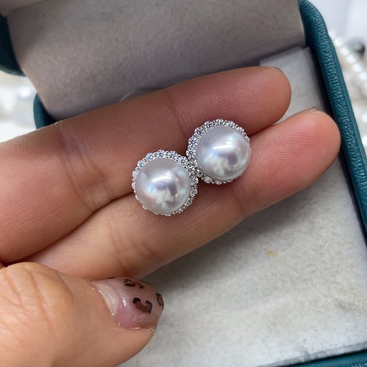 海水珍珠耳饰银S925镶嵌