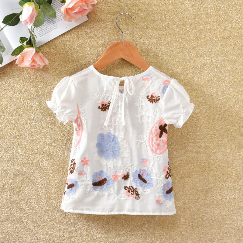 夏季公主韩版纯棉洋气印花半袖女宝薄款儿童春季短袖裤子针织毛衣