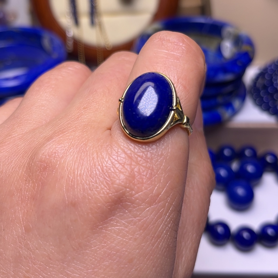 青金石戒指银S925镶嵌戒指大