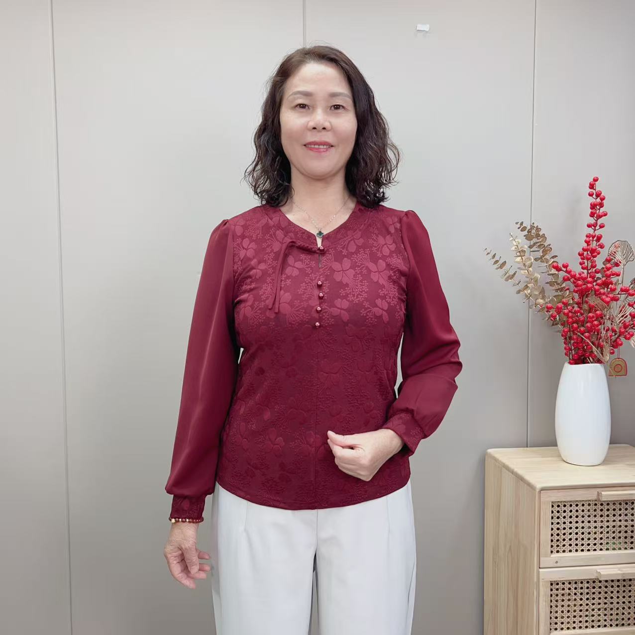 25秋季新款中老年妈妈女装上衣时尚妈妈上衣长袖春秋休闲新中式
