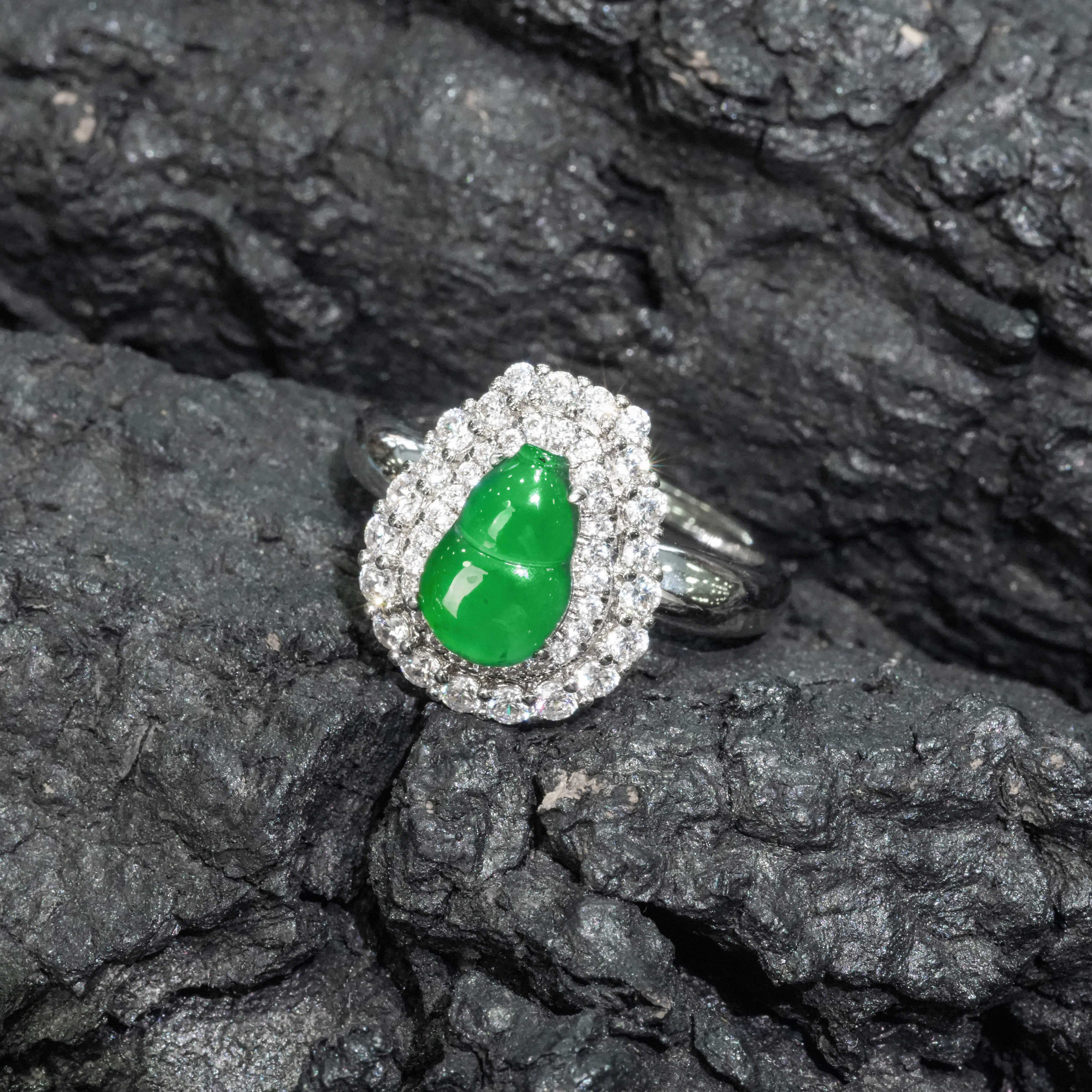 天然A货翡翠高绿葫芦戒指(多样性发一个)开口戒气质时尚精美美