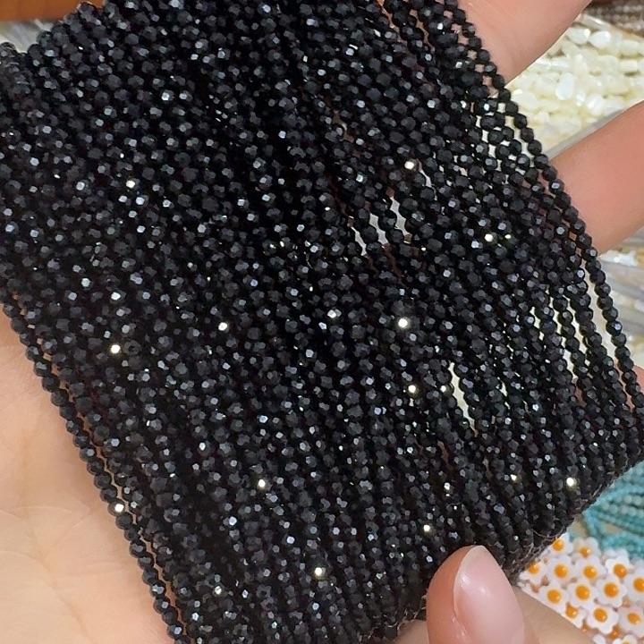 玛瑙/玉髓合金珠宝半成品10条2mm切面黑色
