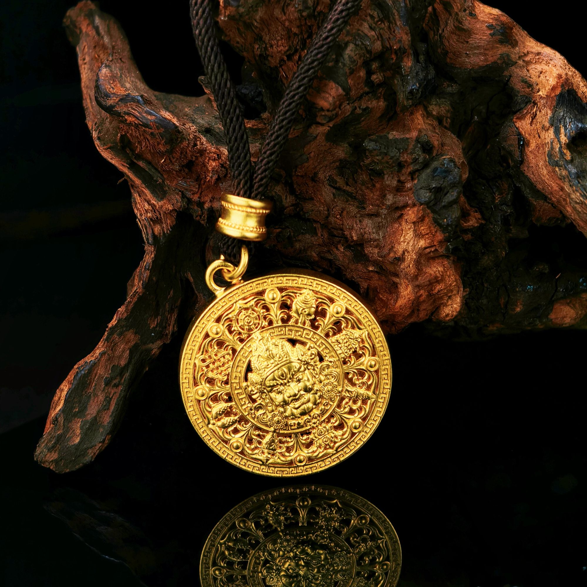 吊坠925银 名爵珠宝足银配绳黄财神八宝罗盘吊坠项链