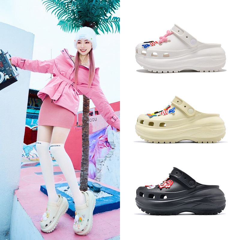 【白敬亭同款】新款泡芙洞洞鞋厚底增高外穿时尚踩屎感女拖鞋光轮