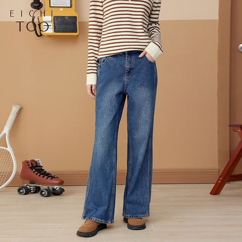 爱居兔冬季新款基础简约时尚阔腿牛仔裤EKNAJ4N016A