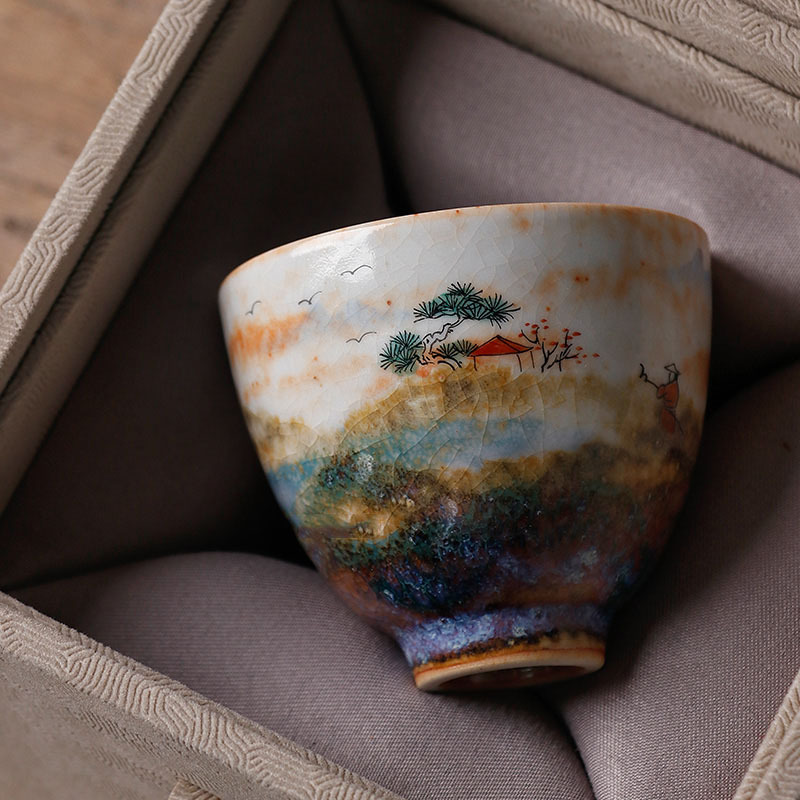 火烧云景德镇手绘主人杯单杯日式志野茶盏纯手工柴烧茶杯品茗杯