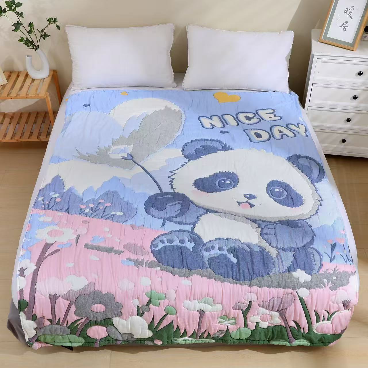 好梦熊猫    200*230纯棉泡芙被升级多层柔软亲肤透气双面
