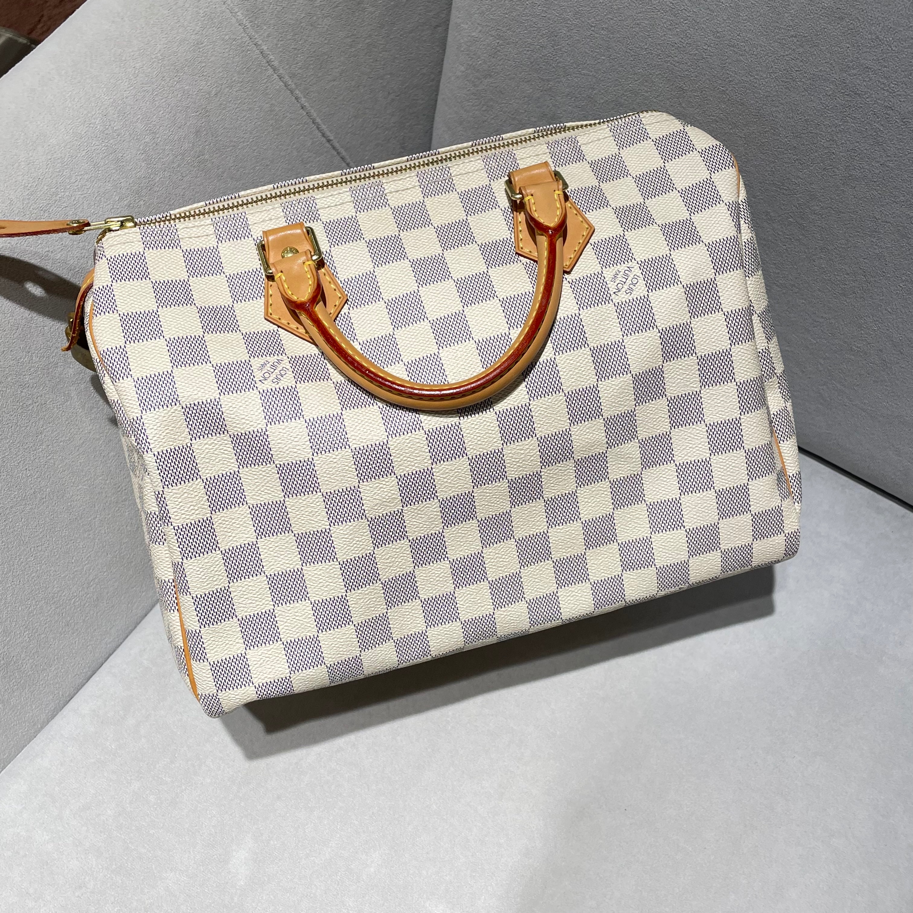 95新 LouisVuitton/路易威登 7姐专场/白棋盘格speedy 30 手提款
