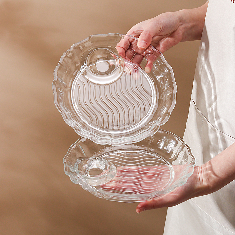 【两只装】饺子盘花边盘精致不规则盘家用网红玻璃盘