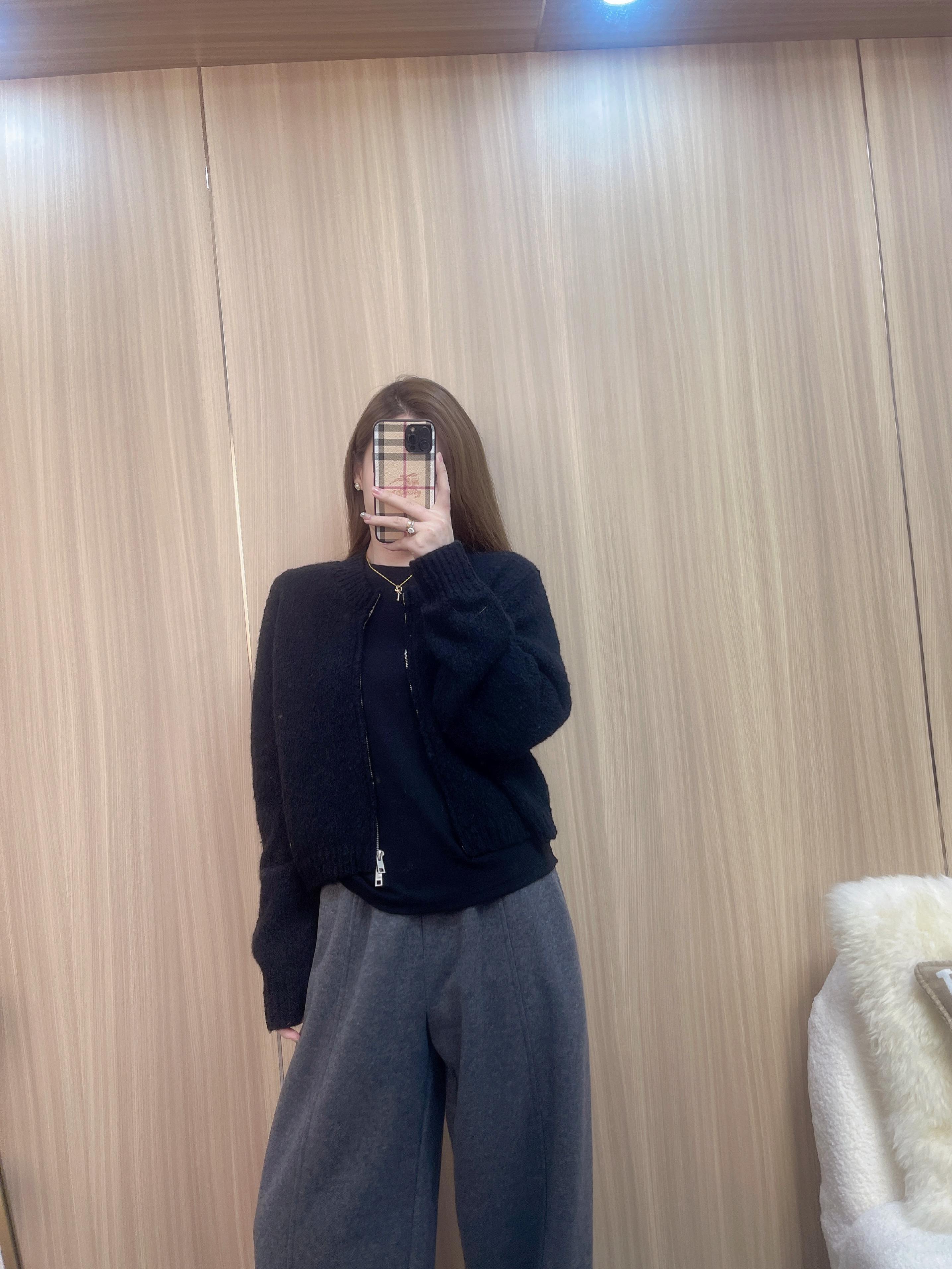 拉链圆领针织开衫外套 厚款冬