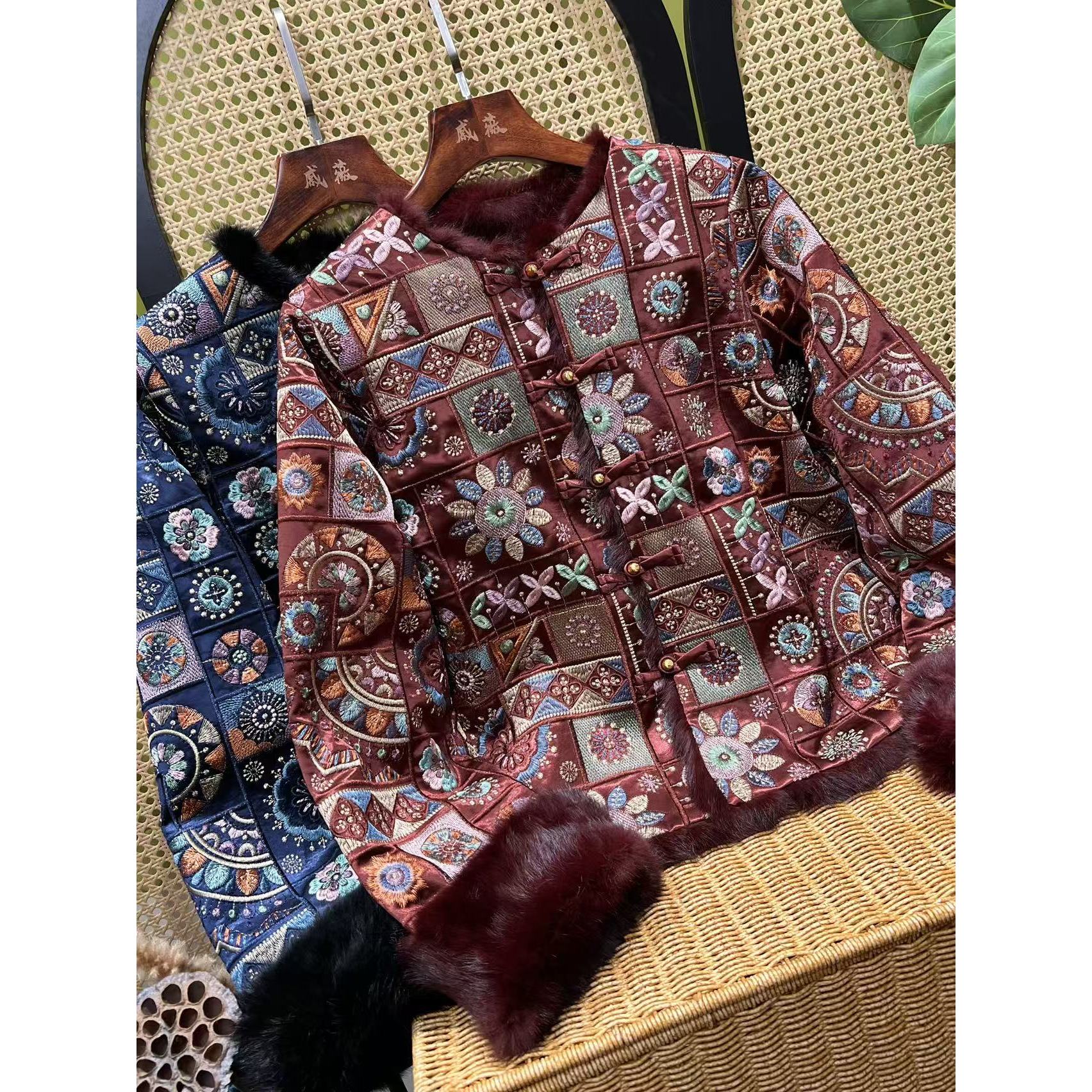 戚薇原创【富贵花】长60左右新款新中式国风双面双穿冬季外套