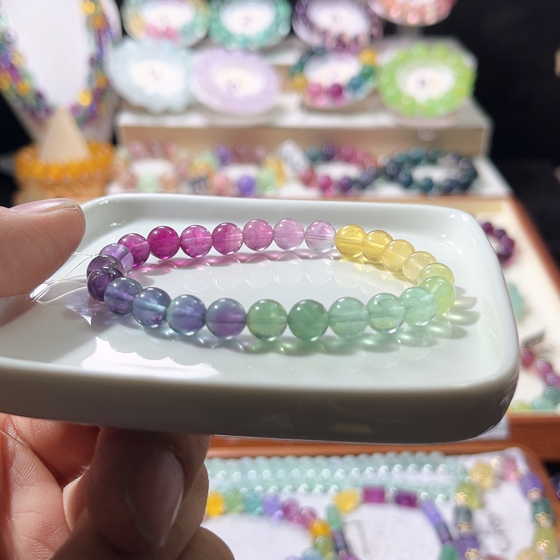 未镶嵌手链萤石彩虹渐变单圈7加