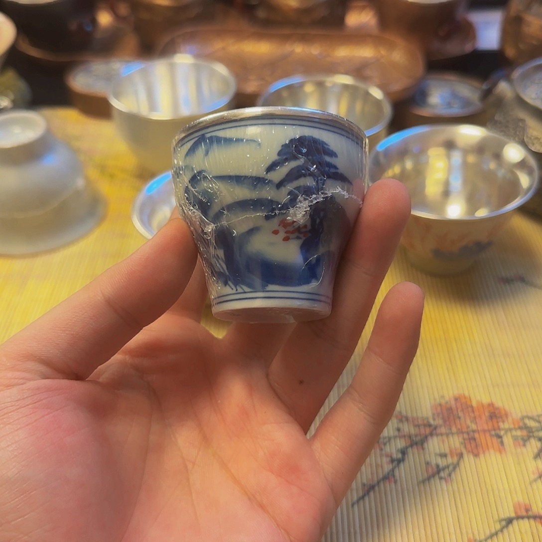 瓷包银杯子足银999