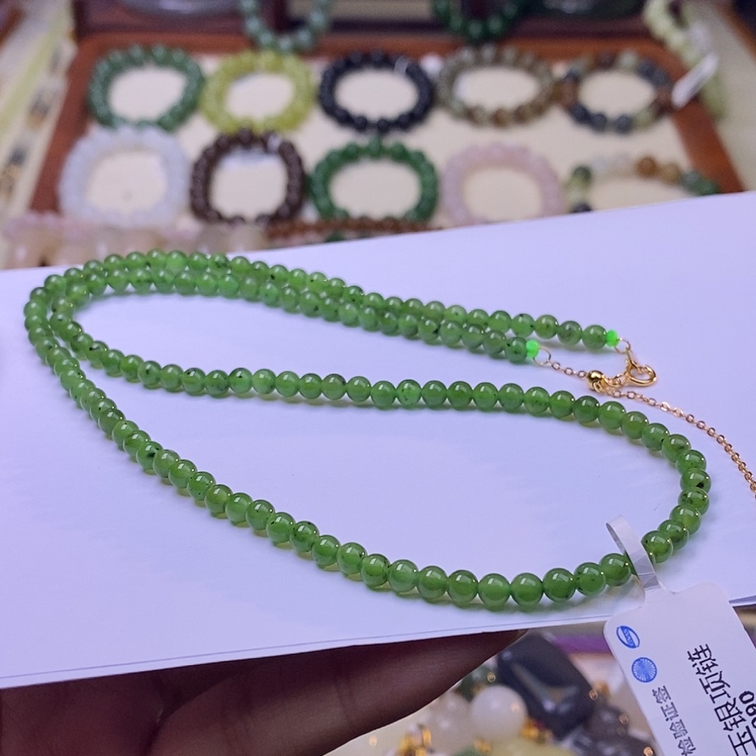 颈饰未镶嵌和田玉碧玉银锁骨链4m