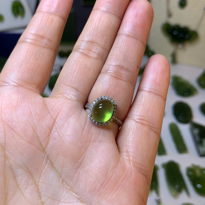 岫玉戒指银S925镶嵌戒指