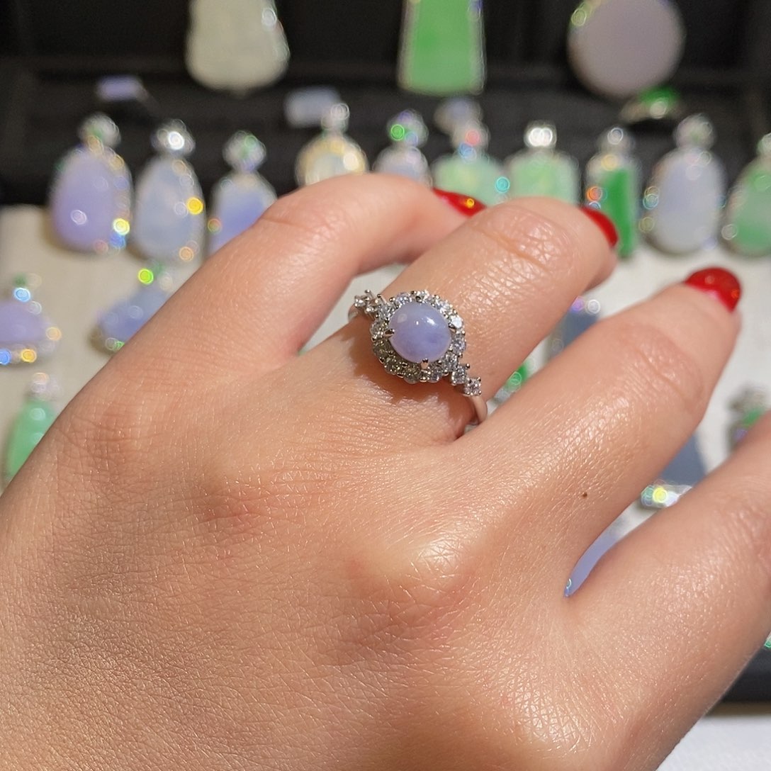 翡翠戒指银S925镶嵌天然翡翠