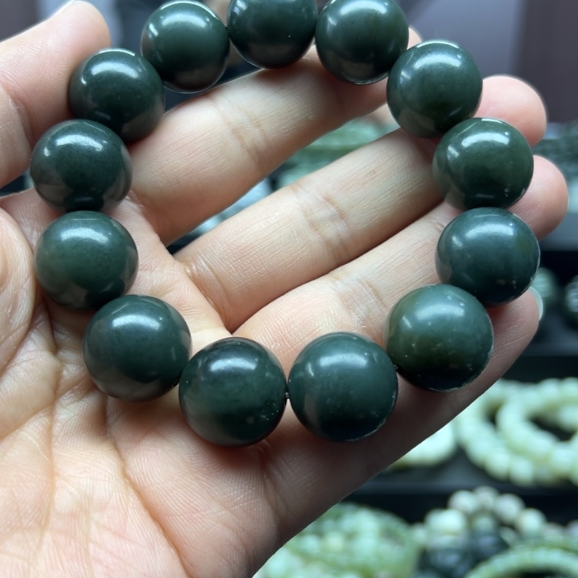 【闪购商品】和田玉手串未镶嵌卡18且末深蓝