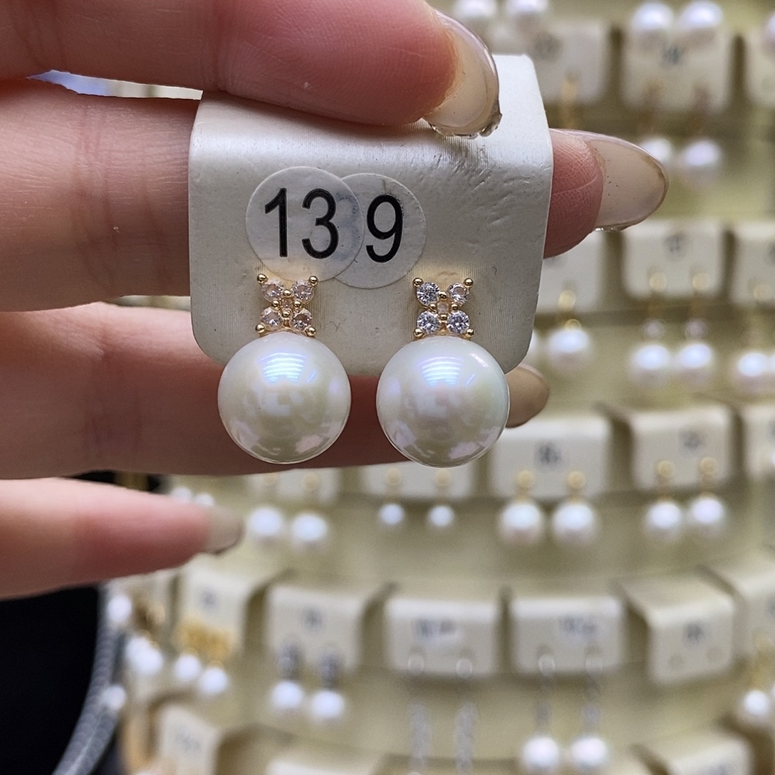 淡水珍珠耳饰银S925镶嵌7-8mm
