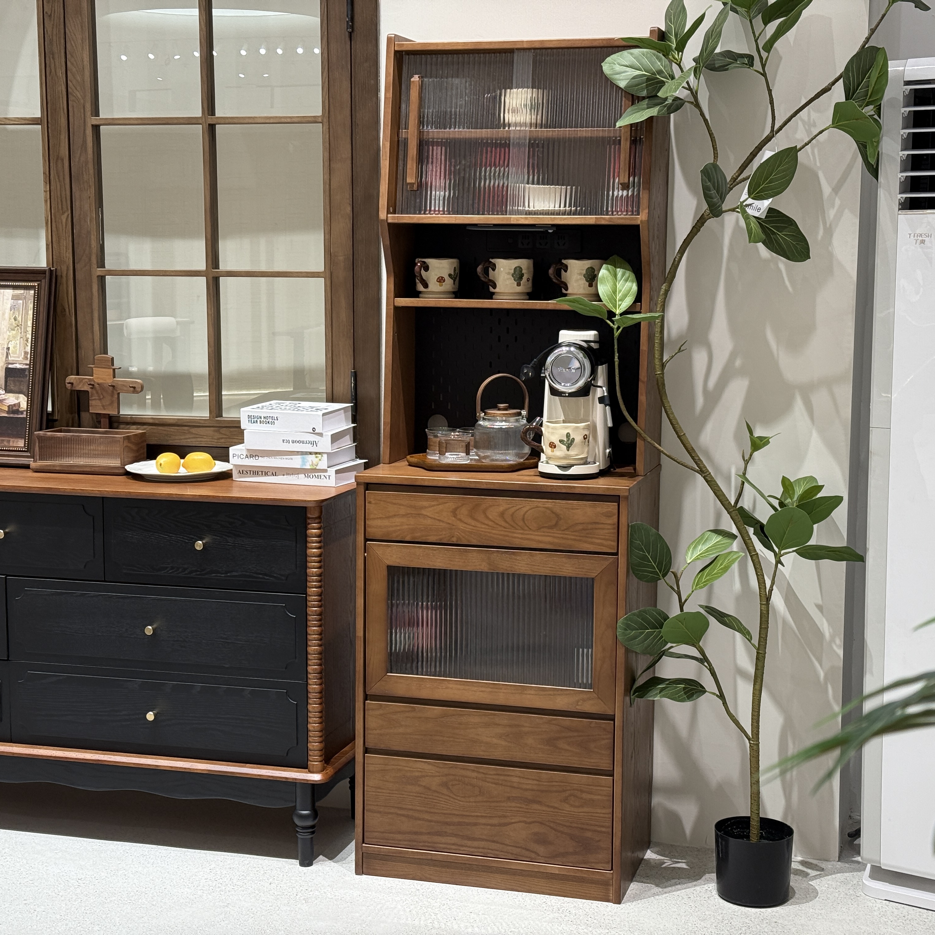 植入家  实木餐边柜简约木咖啡茶水柜小户型储物一体靠墙原木高柜