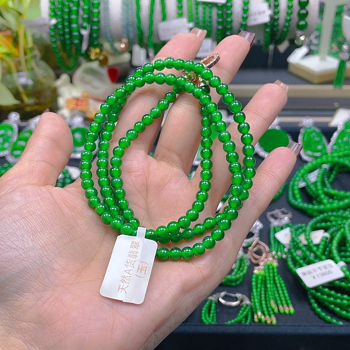翡翠颈饰未镶嵌高*宏圆珠项链5