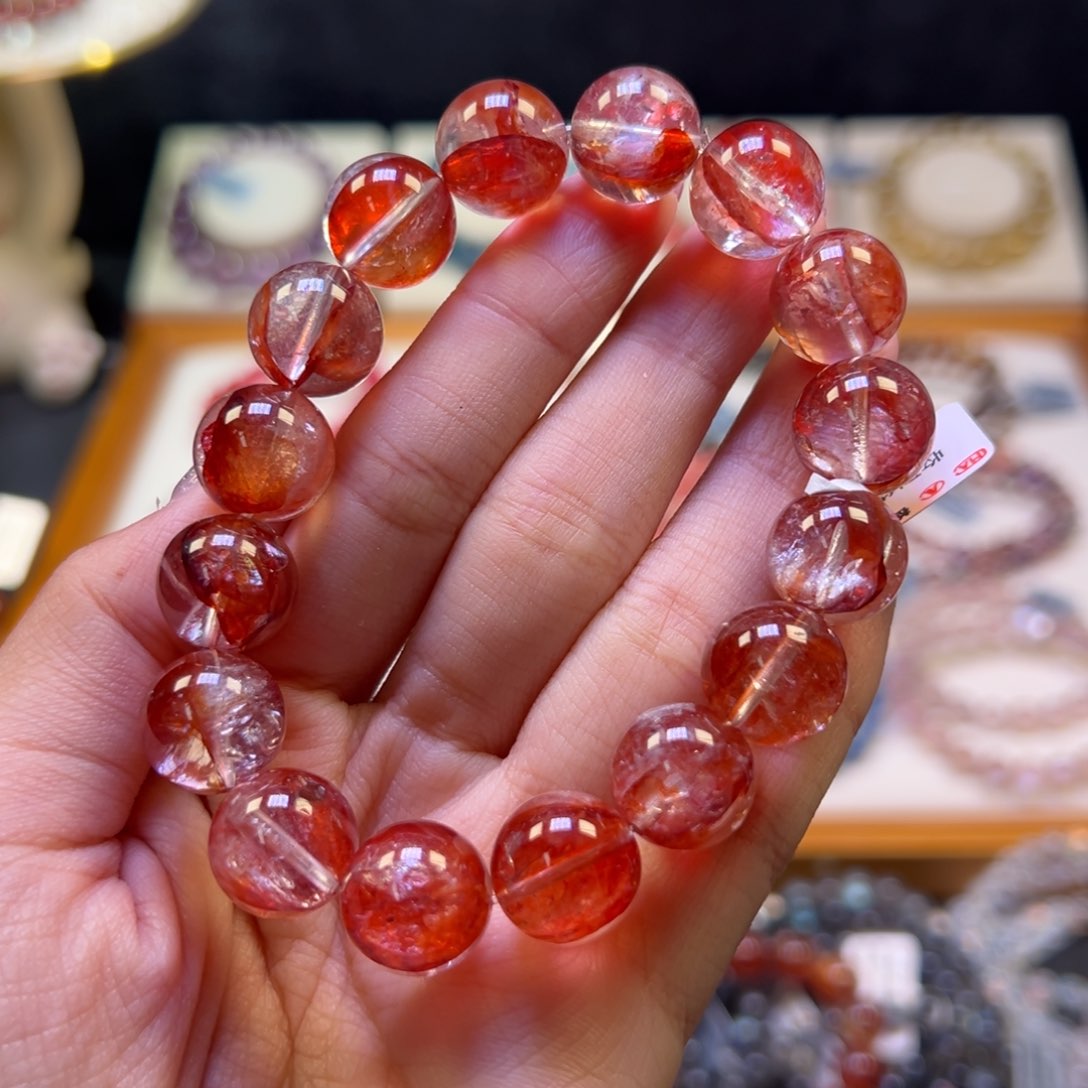 水晶手串未镶嵌这****友13m毕业级电光闪红胶花