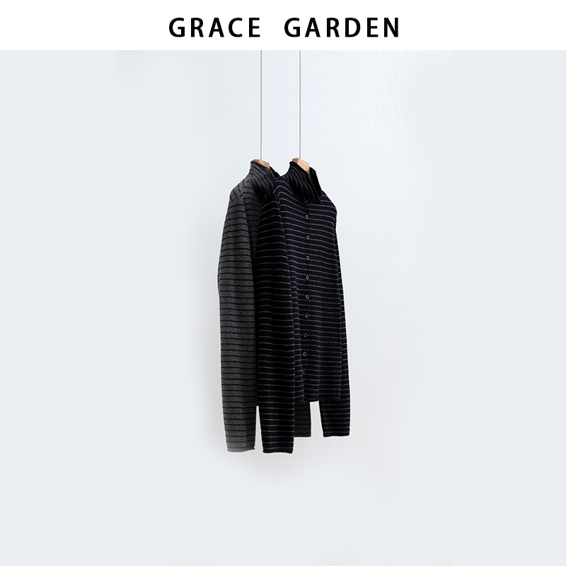 GRACE GARDEN【条纹高领！240g+】立领经典条纹休闲针织衫ZZS5K1113