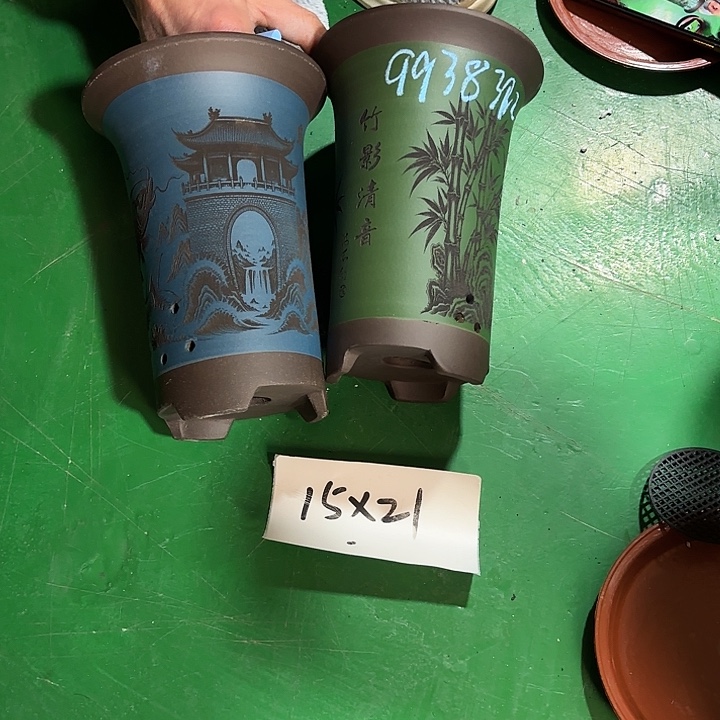 绿***菇紫砂花盆微瑕小号