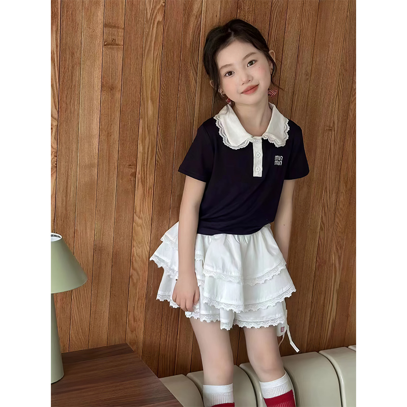 女童裙子套装夏季女孩可爱套装2025夏季新款POLO领加裙子两件套