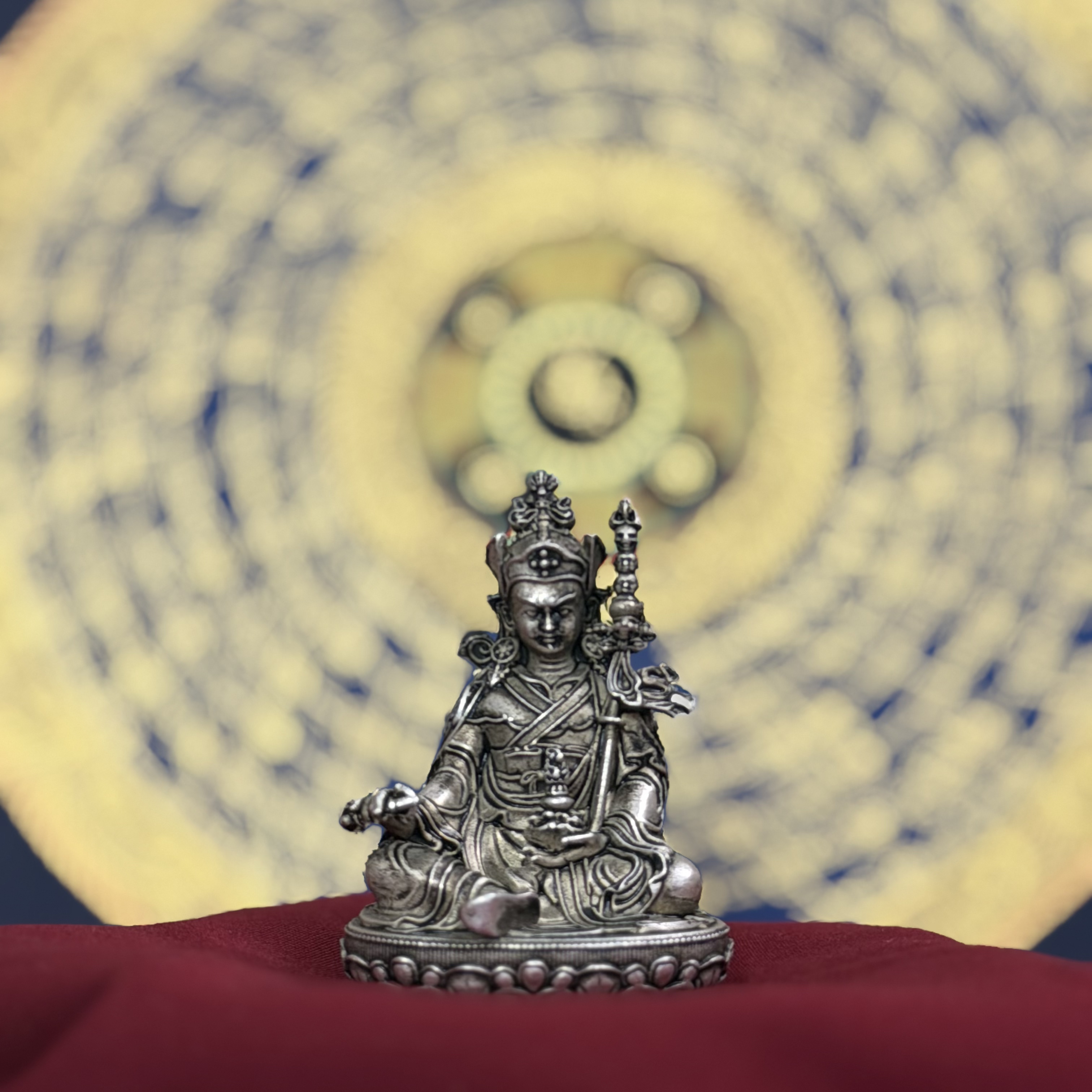 莲师-藏式2寸鎏银随身佛