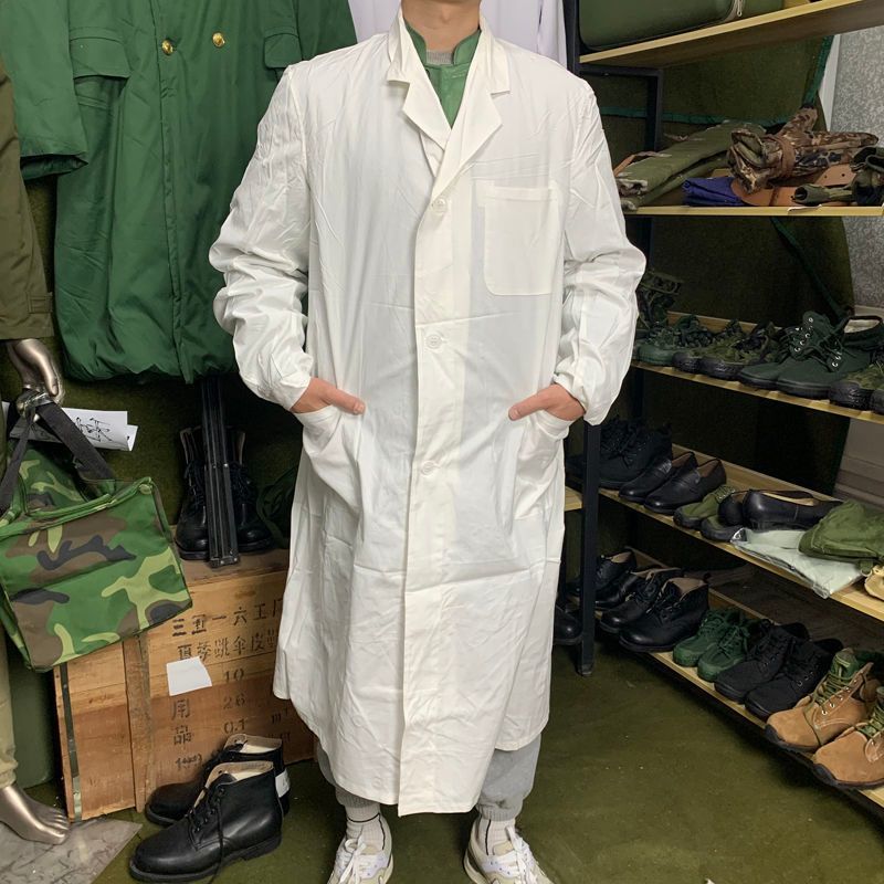 库存冬白色工作服男 冬季纯棉布长款衣服