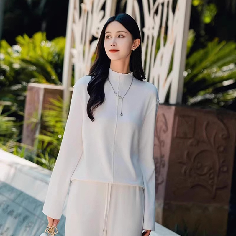 商场同款2025秋冬新款女装百搭宽松显瘦半高领套头磨毛打底T恤女