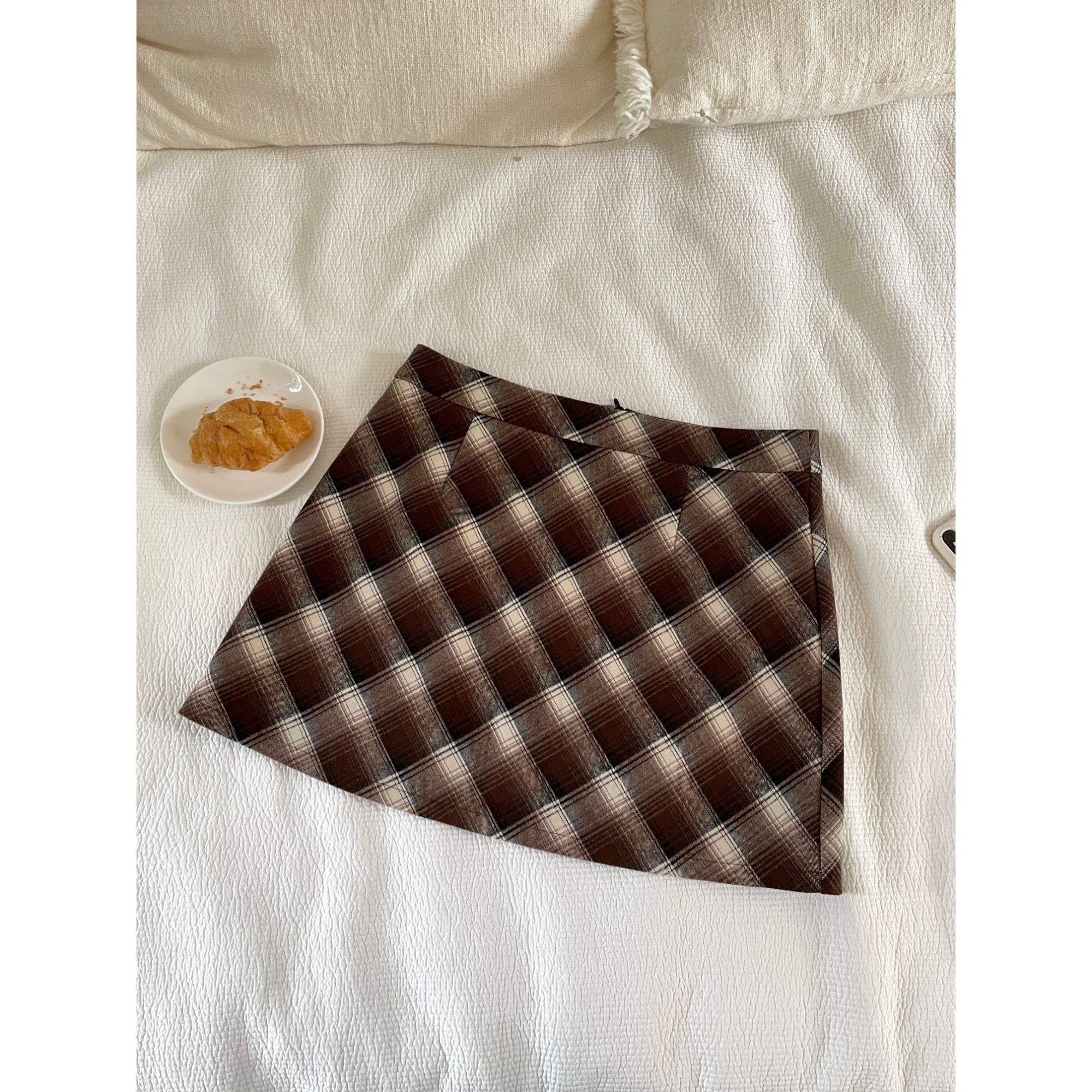 【邮集少女~半裙】大头婷微胖定制复古百搭格纹高腰A字半身裙 ZX231