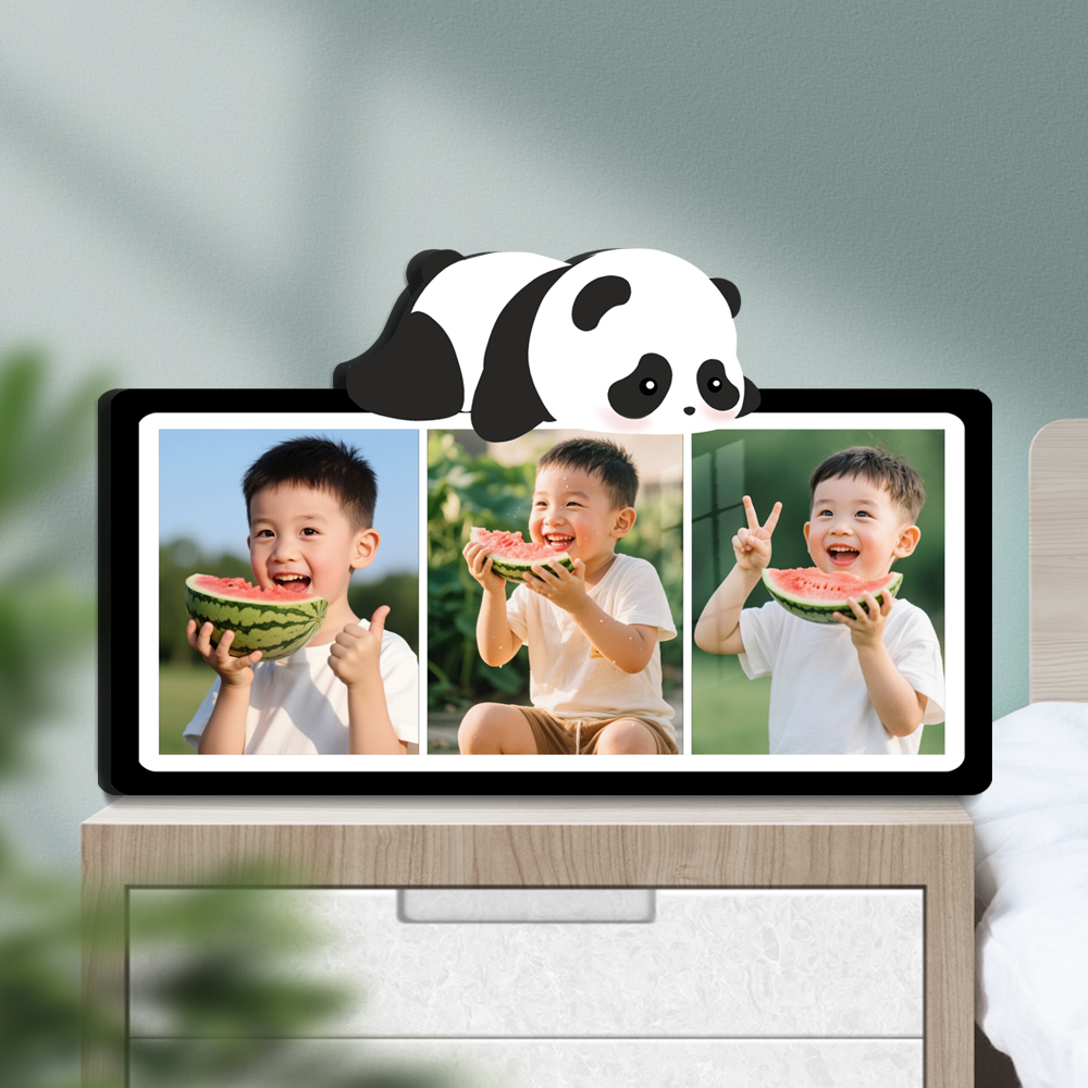 新款趴趴熊猫卡通三宫格摆台生活照片定制相片相框宝宝可爱摆件