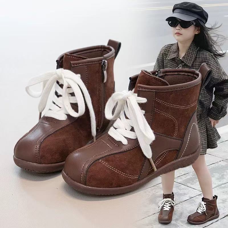 女童靴子秋冬儿童女孩加绒洋气短靴大童时尚马丁靴8129
